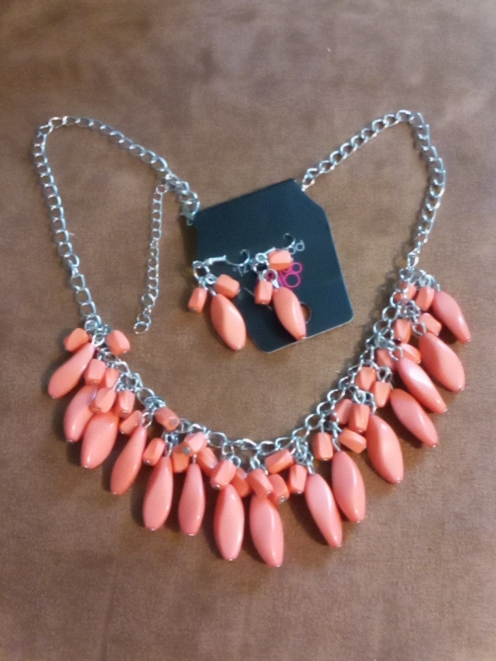 paparazzi Coral Peach Multi-Drop Statement Necklace and Earrings